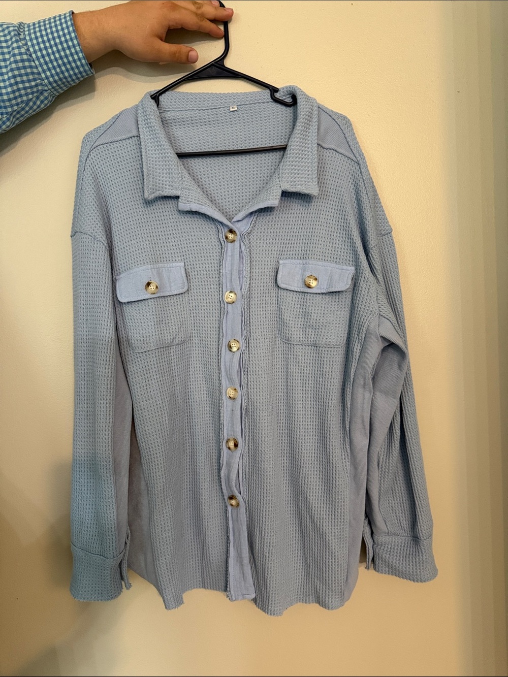 Light Blue Waffle Knit Button-Up Shirt